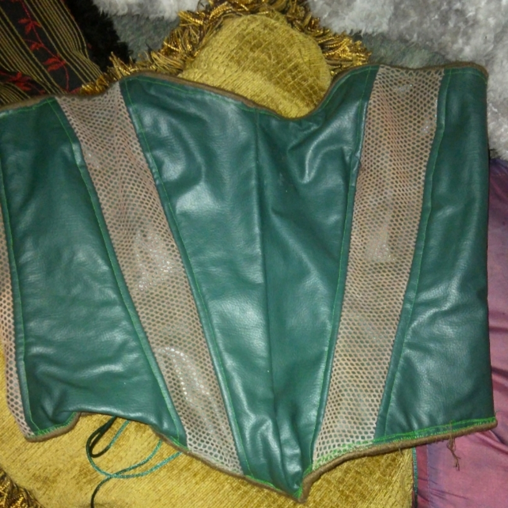 Dark Green with brown mess corset